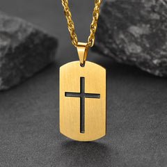 Colar masculino Christian Joshua com 19 pingentes de cruz e placa de identificação