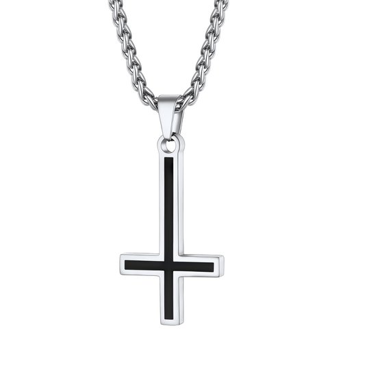 Colar de cruz invertida esmaltada masculino