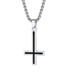 Colar de cruz invertida esmaltada masculino