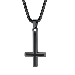 Colar de cruz invertida esmaltada masculino