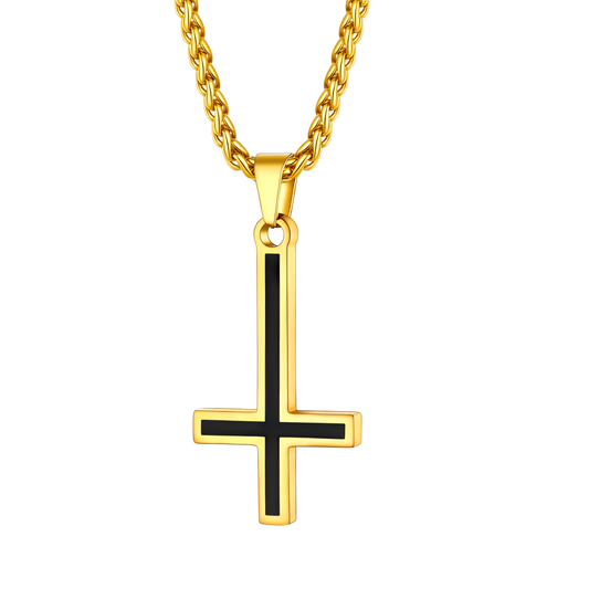 Colar de cruz invertida esmaltada masculino