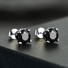 Brincos de pino pretos de prata esterlina com zircônia cúbica para homens