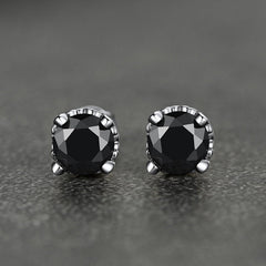 Brincos de pino pretos de prata esterlina com zircônia cúbica para homens