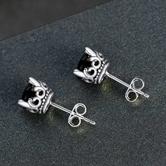 Brincos de pino pretos de prata esterlina com zircônia cúbica para homens