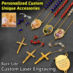 Rosário com foto personalizada, colar com contas de cruz, imagem feminina e masculina