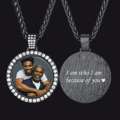 Colar com pingente de foto personalizado em círculo com zircônia cúbica masculina