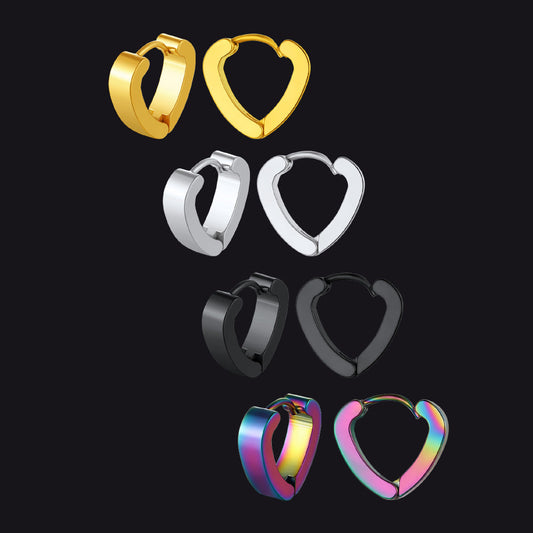 Small Heart Piercing Huggie Hoop Earrings Set for Men 4 Pairs