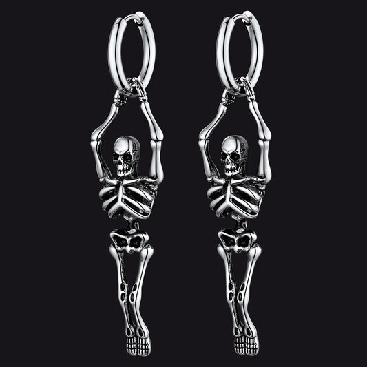 Gothic Skull Skeleton Dangle Hoop Earrings for Men