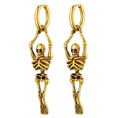 Brincos de argola pendentes de esqueleto de caveira gótica para homens