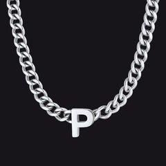 Colar feminino com corrente de elos cubanos personalizados de 7 mm e letra inicial de 18 polegadas