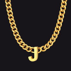 Colar feminino com corrente de elos cubanos personalizados de 7 mm e letra inicial de 18 polegadas