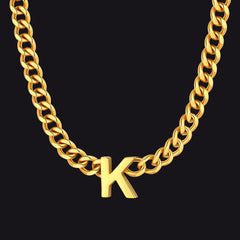 Colar feminino com corrente de elos cubanos personalizados de 7 mm e letra inicial de 18 polegadas