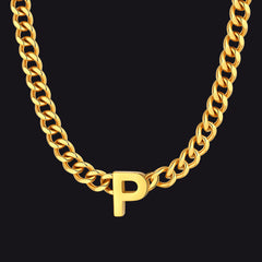 Colar feminino com corrente de elos cubanos personalizados de 7 mm e letra inicial de 18 polegadas