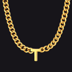Colar feminino com corrente de elos cubanos personalizados de 7 mm e letra inicial de 18 polegadas