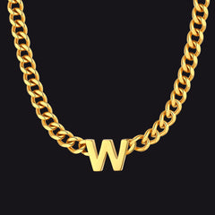 Colar feminino com corrente de elos cubanos personalizados de 7 mm e letra inicial de 18 polegadas
