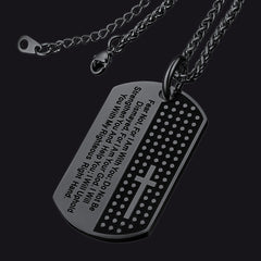 Colar com placa de identificação de cachorro em cruz bíblica militar personalizada gravada para homens