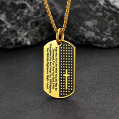 Colar com placa de identificação de cachorro em cruz bíblica militar personalizada gravada para homens