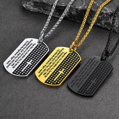 Colar com placa de identificação de cachorro em cruz bíblica militar personalizada gravada para homens