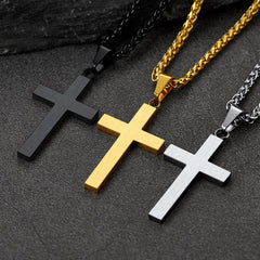 Colar de cruz de esmalte preto cristão para homens e mulheres