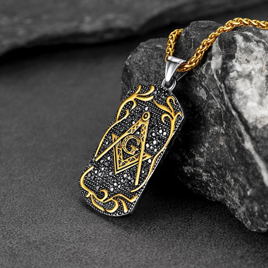 Colar de placa de cachorro maçônico gravado para homens