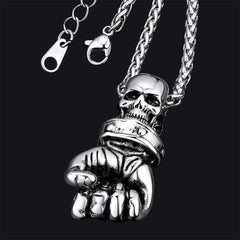 Punk Skull Fist Pendant Necklace Men