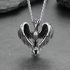 Vintage Phoenix Heart Pendant Necklace Men