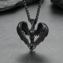 Vintage Phoenix Heart Pendant Necklace Men