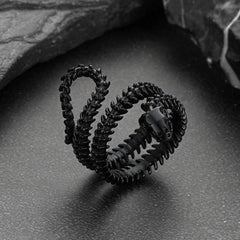 Anel de osso de caveira de cobra gótica para homens e mulheres