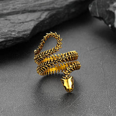 Anel de osso de caveira de cobra gótica para homens e mulheres