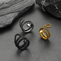 Anel de osso de caveira de cobra gótica para homens e mulheres