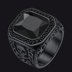 Anel de sinete com pedra ônix preta masculino tamanho 07-12