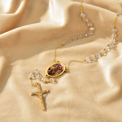 Rosário com foto personalizada, colar com contas de cruz, imagem feminina e masculina