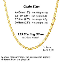 Colar de corrente cubana fina de prata esterlina para mulheres