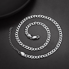 Colar de corrente cubana fina de prata esterlina para mulheres