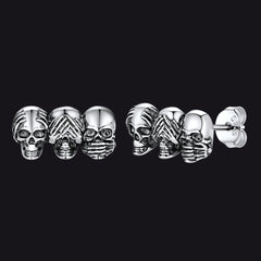 See No Evil, Hear No Evil, Speak No Evil Skulls Stud Earrings