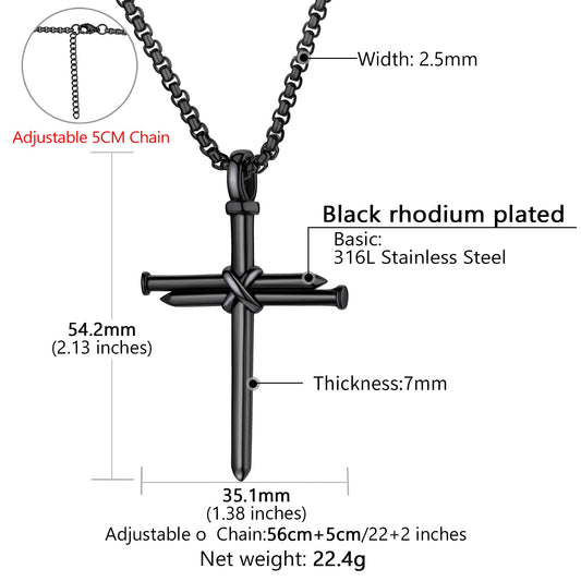 Colar com pingente de cruz de prego cristão masculino