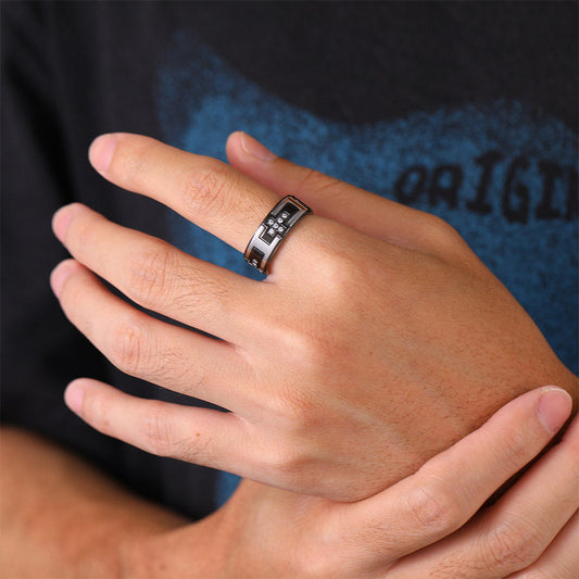 Anel de aço inoxidável com zircônia cúbica 5A em cruz