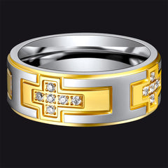 Anel de aço inoxidável com zircônia cúbica 5A em cruz