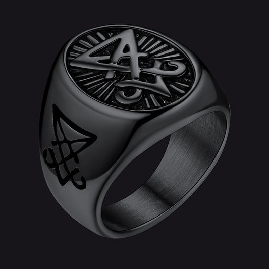 Satan Leviathan Cross Lucifer Signet Ring Men