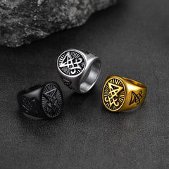 Satan Leviathan Cross Lucifer Signet Ring Men