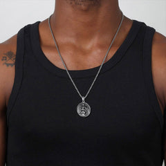 Colar masculino com cruz de Leviatã e cabra satânica Baphomet