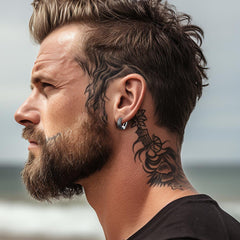 Brincos de argola Viking Rune de prata esterlina com zircônia preta para homens