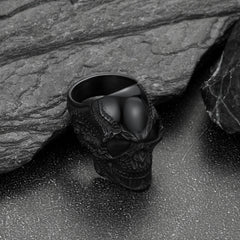 Anel de caveira gótica motociclista masculino em aço inoxidável