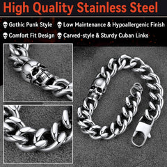 Gothic Heavy Cuban Chain Skull in Stainless Steel Bracelet