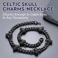 Gargantilha com corrente cubana e caveira gótica feminina, 9 mm de largura