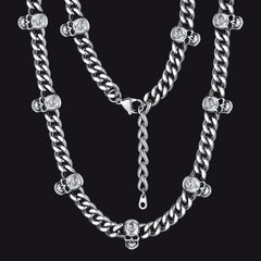 Gargantilha com corrente cubana e caveira gótica feminina, 9 mm de largura