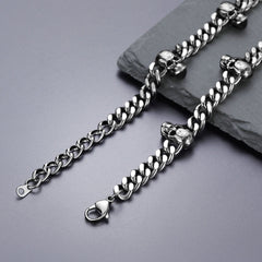 Gargantilha com corrente cubana e caveira gótica feminina, 9 mm de largura