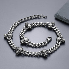 Gothic Skull Cuban Link Choker Chain & Bracelet Jewelry Set for Men