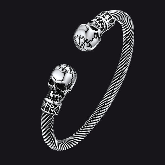 Viking Skull Cuff Adjustable Bangle Bracelet