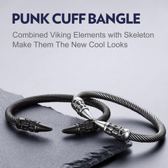 Pulseira de punho aberto com caveira gótica punk